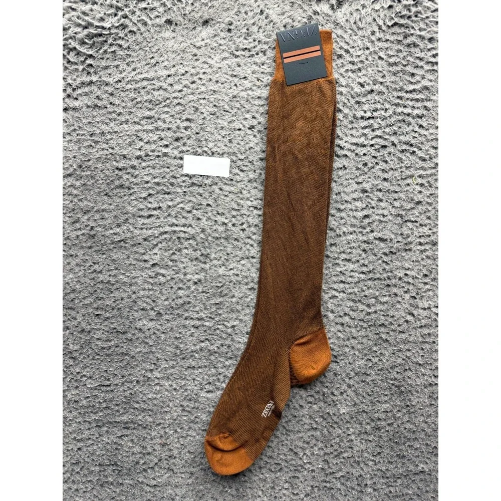 NWT Zegna Levity Egyptian Cotton Knee Sock Micro Vicunia Pattern One Size Unisex